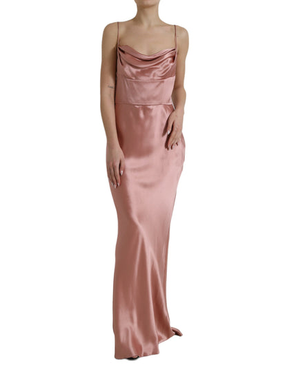 Dolce & Gabbana Rosa Seiden-Spaghetti-Träger Langes Kleid