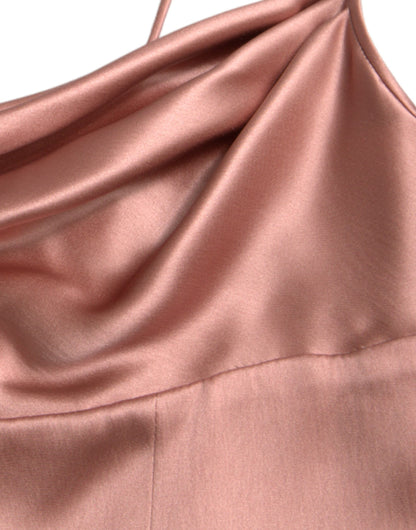 Dolce & Gabbana Rosa Seiden-Spaghetti-Träger Langes Kleid