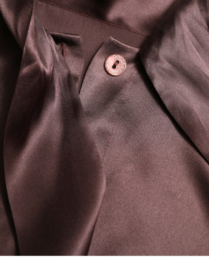 Dolce & Gabbana Braunes Seiden-Ascot-Kragen Langarm-Blusenoberteil