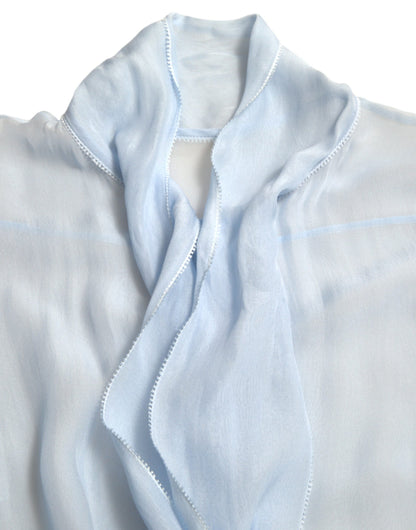 Dolce & Gabbana Blaues langärmeliges Blusentop mit Ascot-Kragen