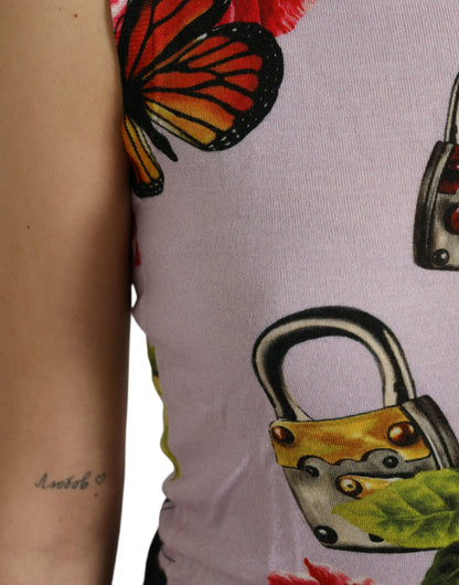 Dolce & Gabbana Multicolor Floral Vorhängeschloss Schmetterling Tank Top