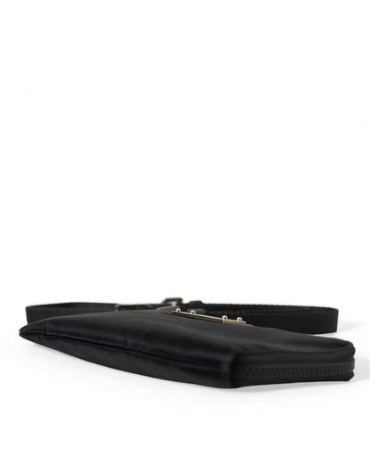 Dolce & Gabbana Schwarzes Nylon Logo Plaque Schlüsselanhänger Tasche Clutch