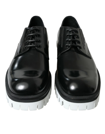 Dolce & Gabbana Schwarz Weiß Leder Schnürschuhe Derby Dress Schuhe