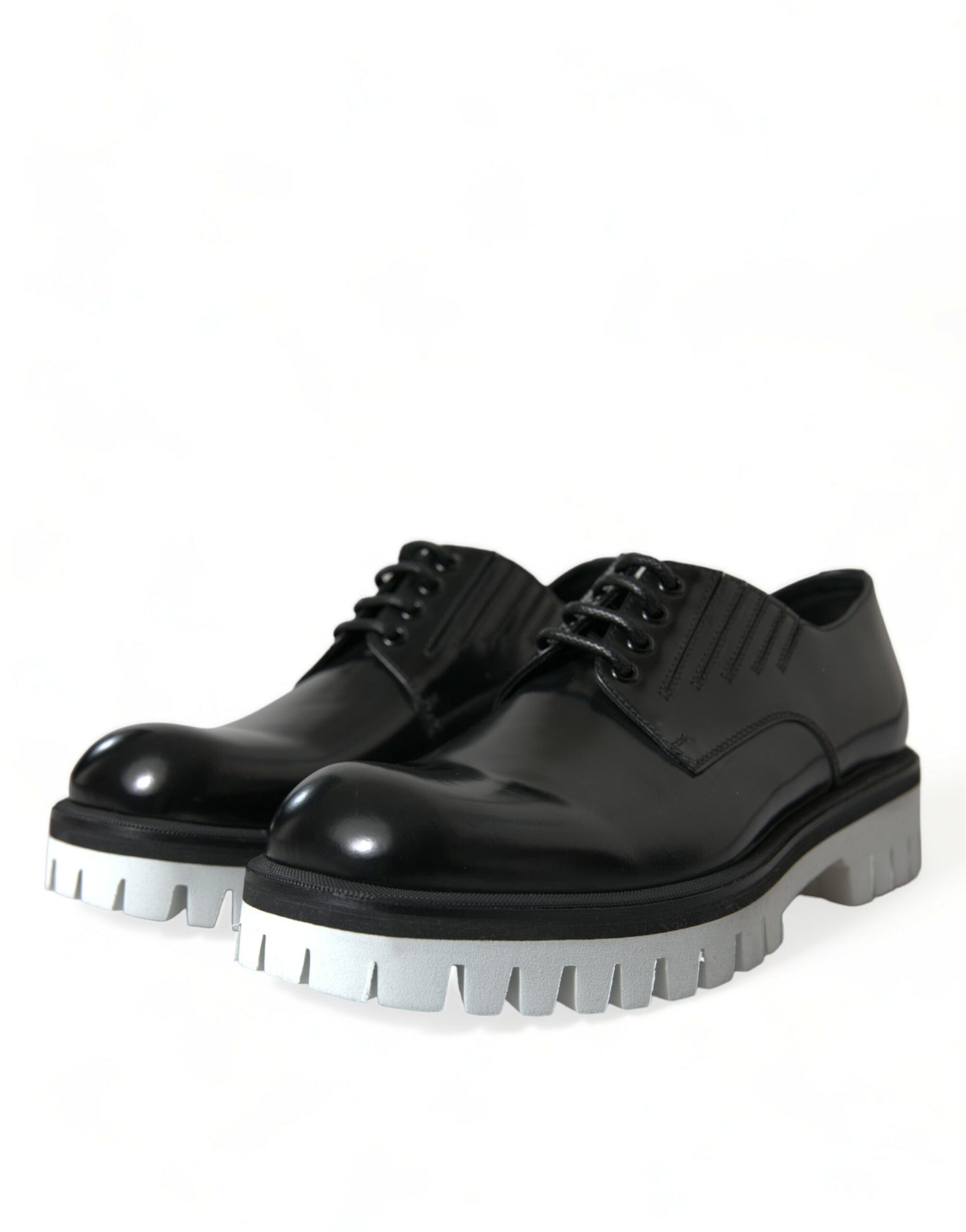 Dolce & Gabbana Schwarz Weiß Leder Schnürschuhe Derby Dress Schuhe