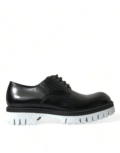 Dolce & Gabbana Schwarz Weiß Leder Schnürschuhe Derby Dress Schuhe