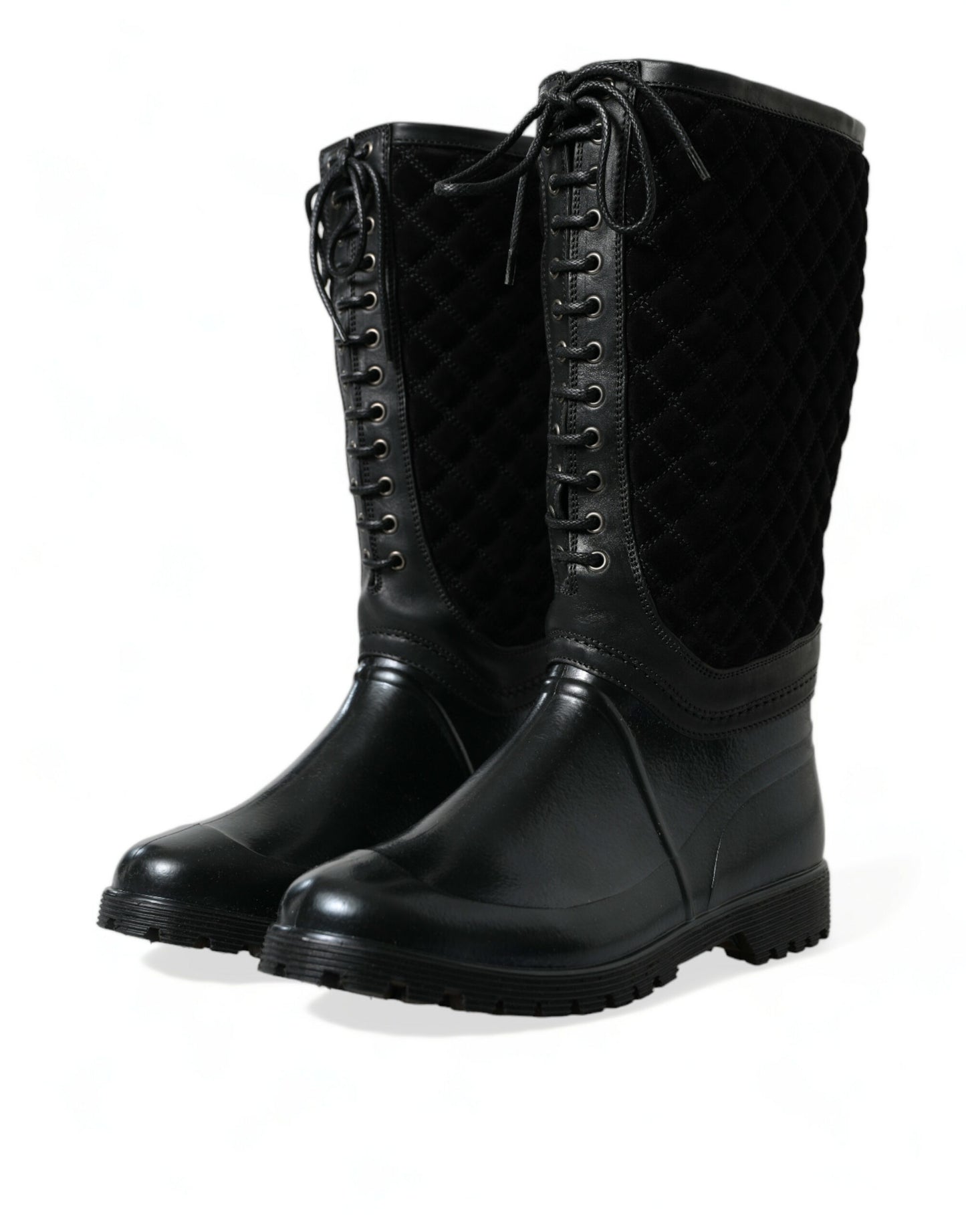 Dolce & Gabbana Schwarz Chioggia Gummi Wildleder Regen Stiefel Schuhe