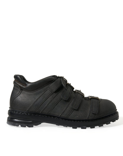 Dolce & Gabbana Schwarzes Leder Riemen Männer Stiefelette Schuhe