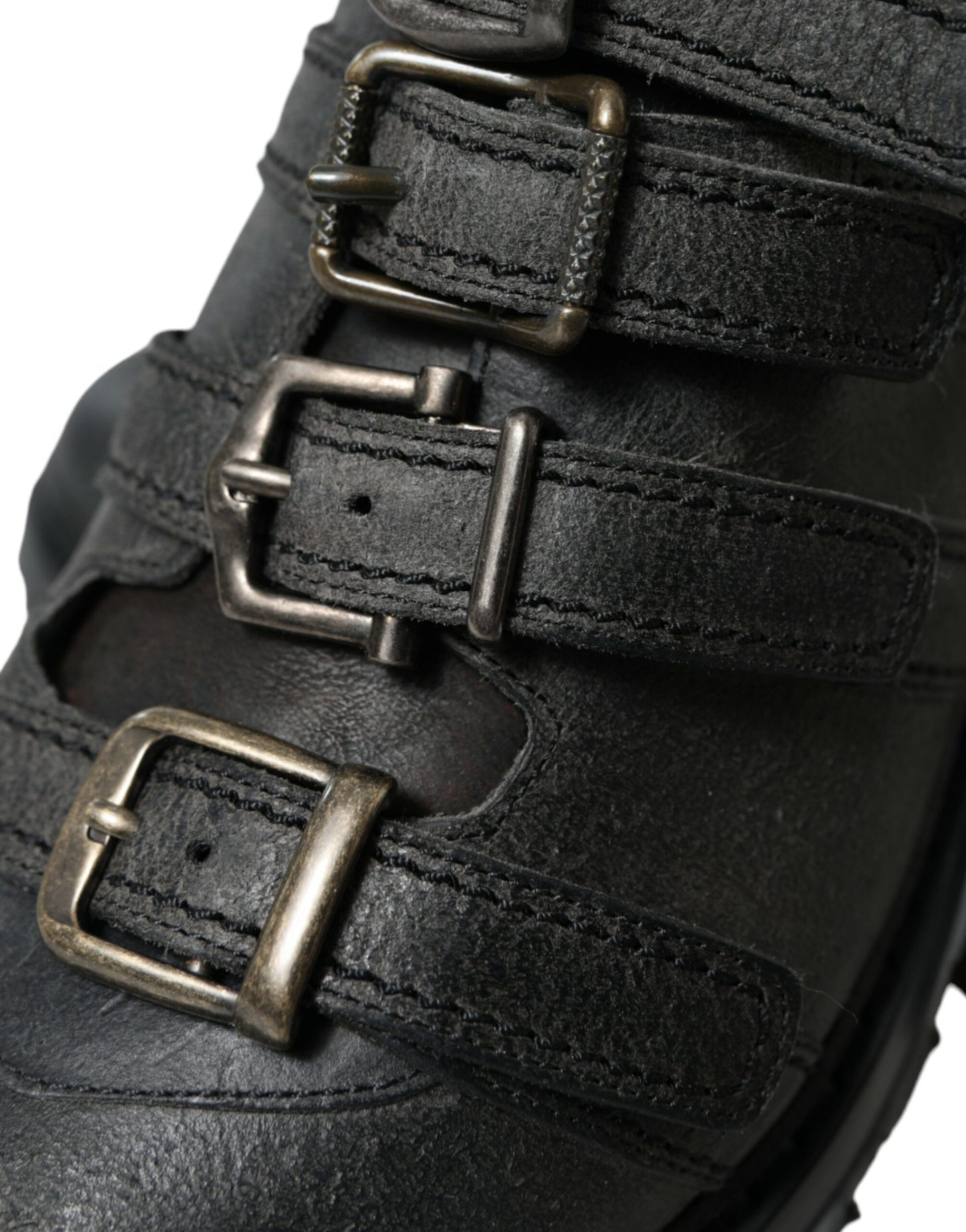 Dolce & Gabbana Schwarzes Leder Riemen Männer Stiefelette Schuhe