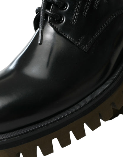 Dolce & Gabbana Schwarz Leder Lace Up Derby Männer Kleid Schuhe