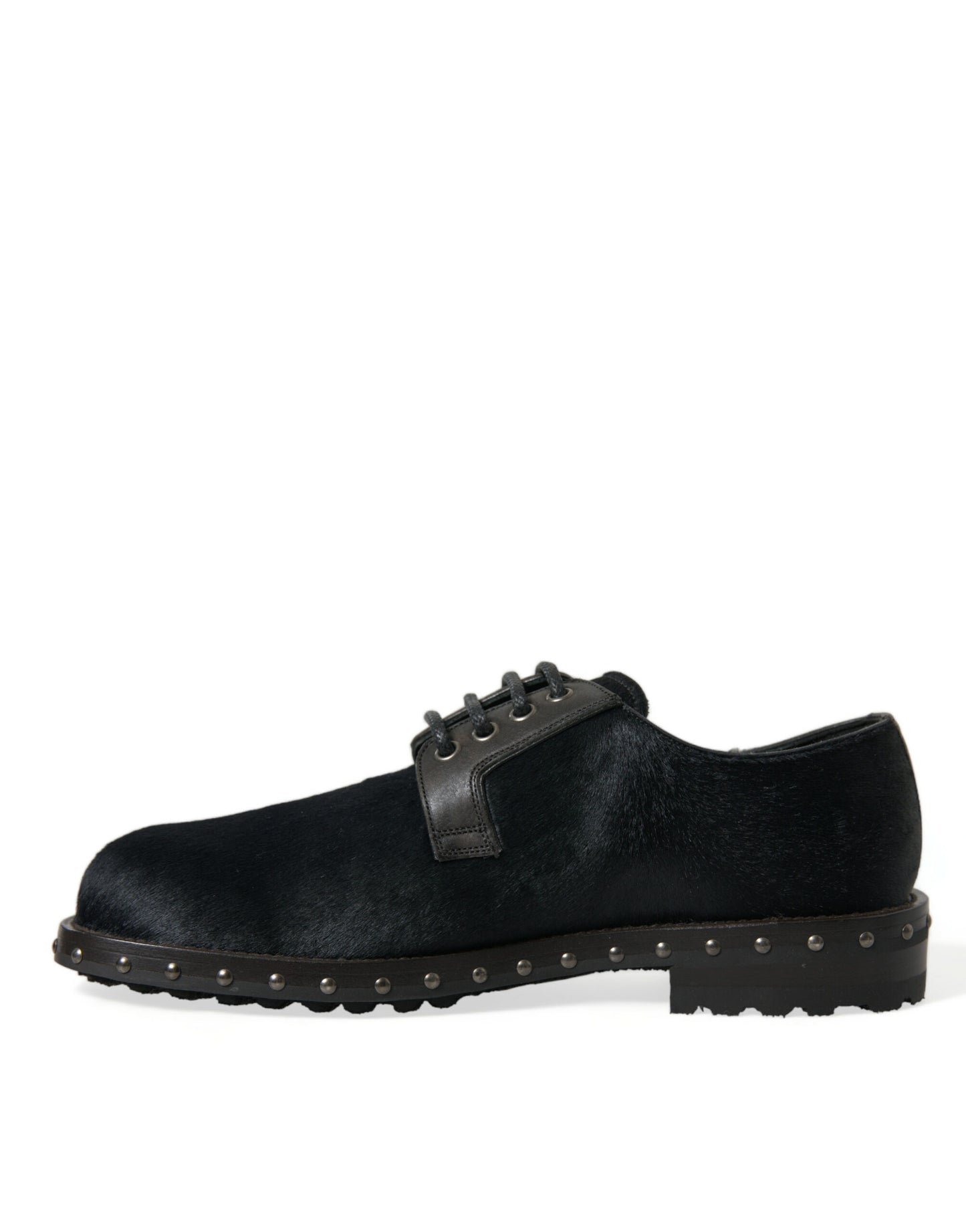Dolce & Gabbana Schwarzer Stall Pelz Derby SAN PIETRO Kleid Schuhe