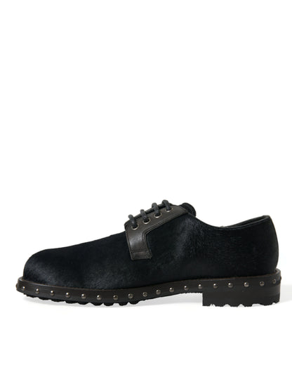 Dolce & Gabbana Schwarzer Stall Pelz Derby SAN PIETRO Kleid Schuhe