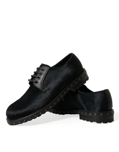 Dolce & Gabbana Schwarzer Stall Pelz Derby SAN PIETRO Kleid Schuhe