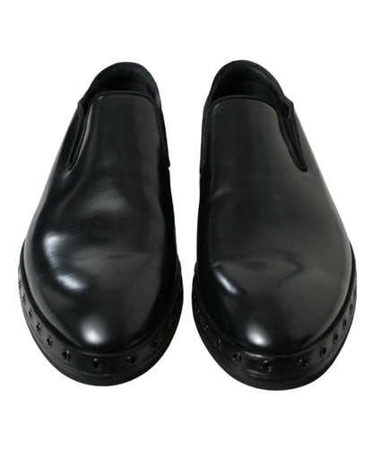 Dolce & Gabbana Schwarzes Leder Nieten Loafers Kleid Schuhe