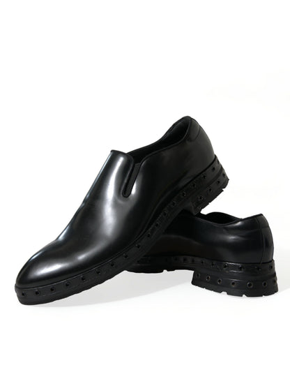 Dolce & Gabbana Schwarzes Leder Nieten Loafers Kleid Schuhe