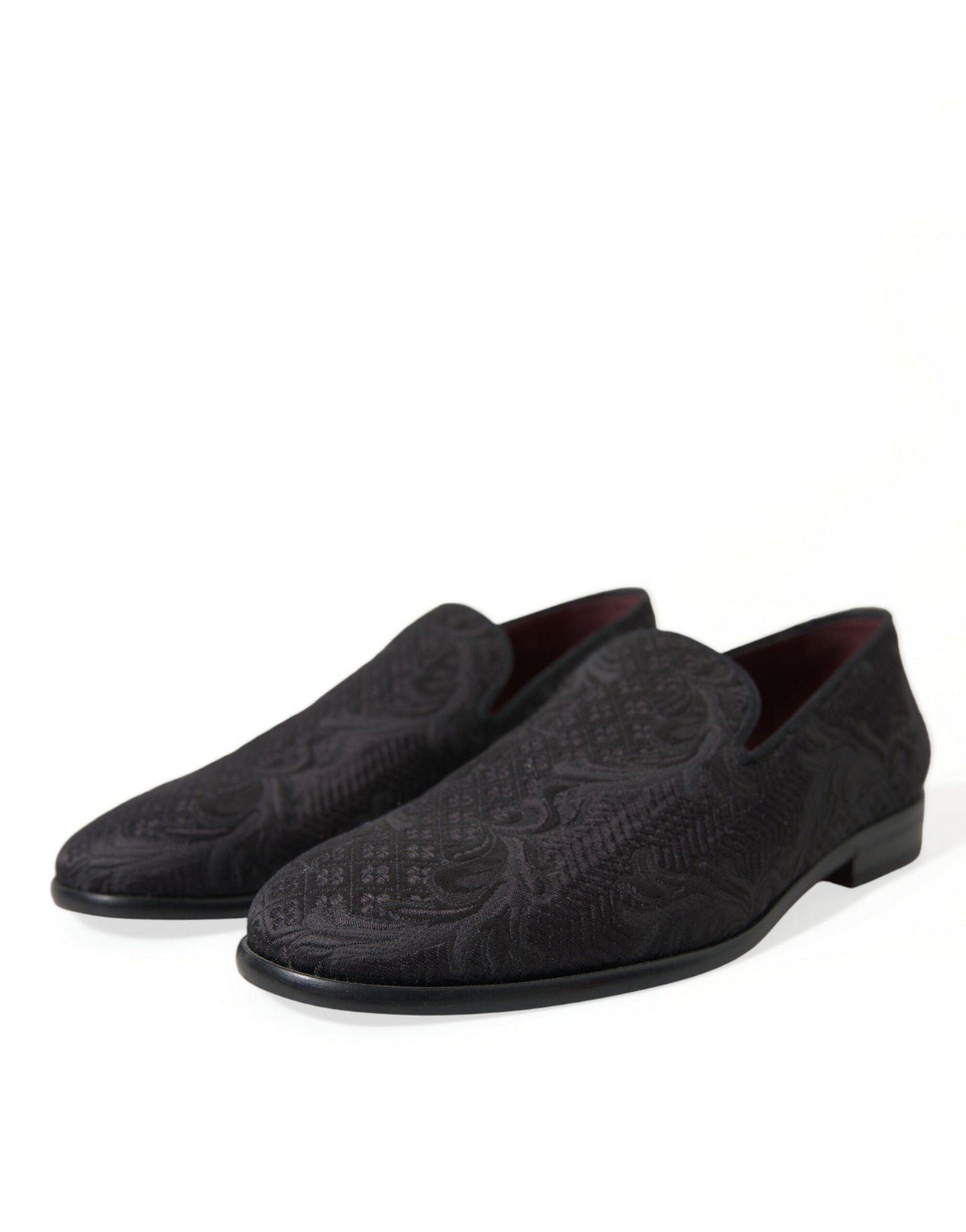 Dolce & Gabbana Schwarzer Brokat Männer Slip On Loafer Kleid Schuhe