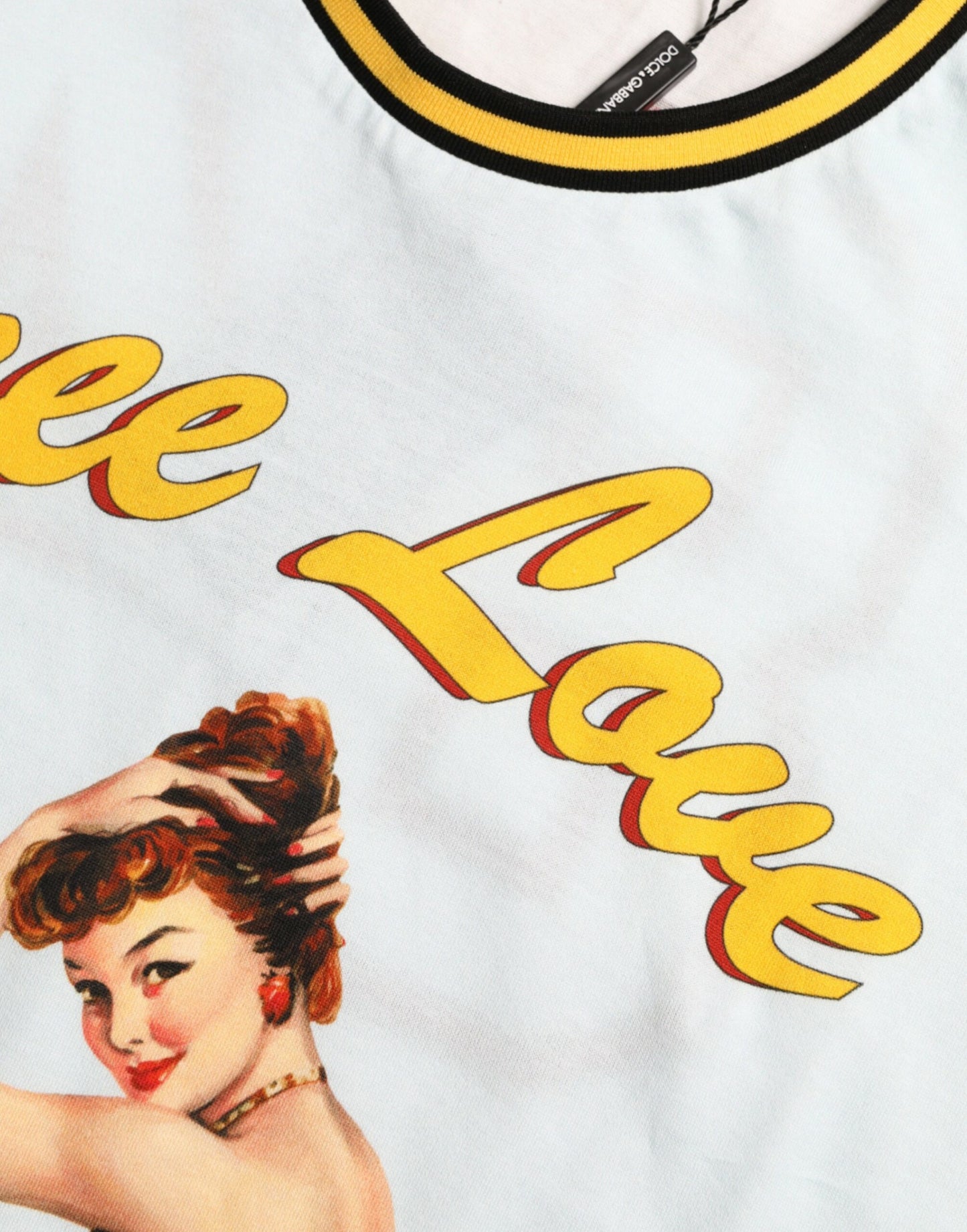 Dolce & Gabbana Hellblaues Baumwoll-T-Shirt mit Rundhalsausschnitt aus freier Liebe