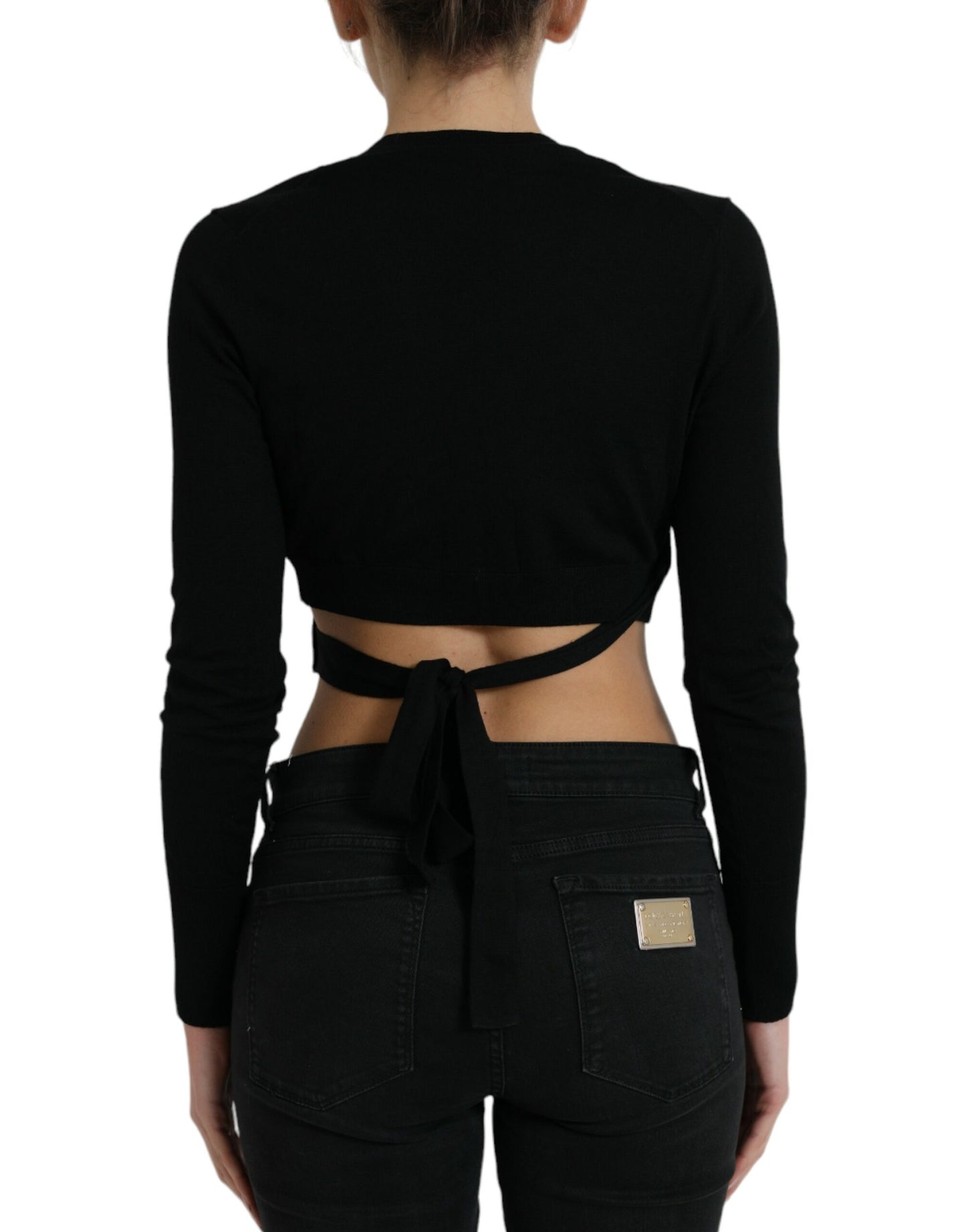Dolce & Gabbana Schwarzer Wollpullover mit V-Ausschnitt und gekreuztem Kragen