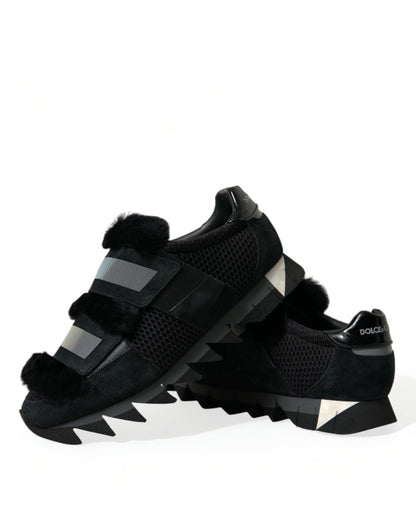 Dolce & Gabbana Schwarz Pelz verschönert Wildleder Sneakers Schuhe