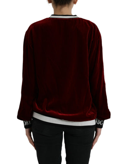 Dolce & Gabbana Bordeauxfarbener Samt-Rundhals-Pullover