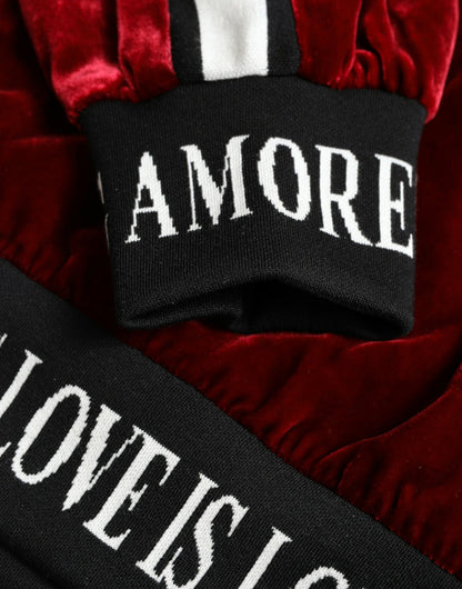 Dolce & Gabbana Bordeauxfarbener Samt-Rundhals-Pullover