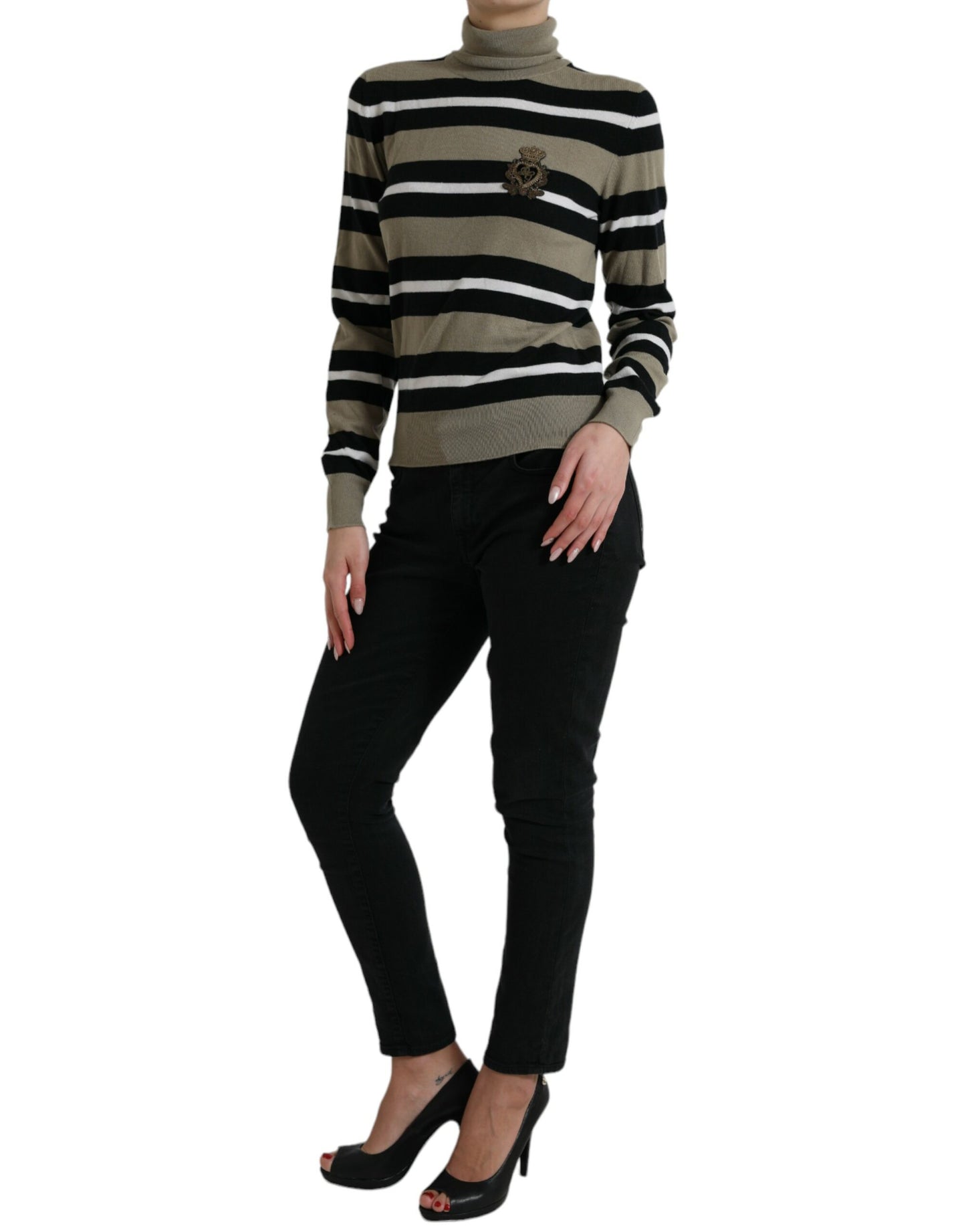 Dolce & Gabbana Mehrfarbig gestreifter Pullover aus Wolle mit Logo