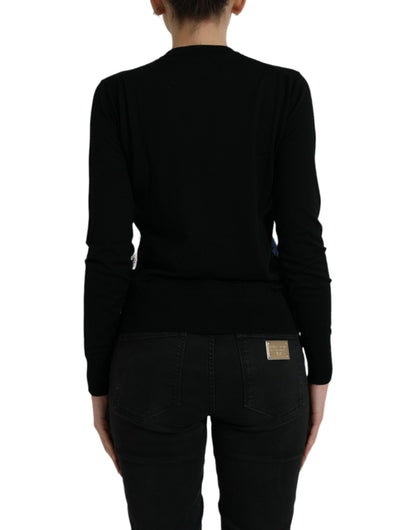 Dolce & Gabbana Schwarzer Vogel Wolle Langarm Strickjacke Pullover