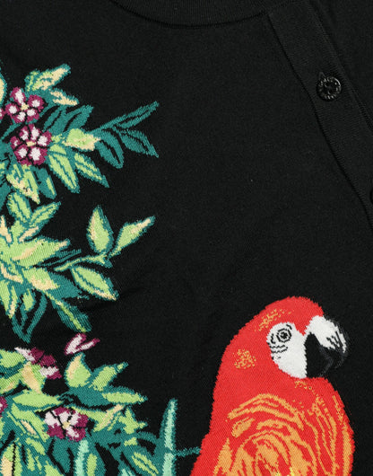 Dolce & Gabbana Schwarzer Vogel Wolle Langarm Strickjacke Pullover