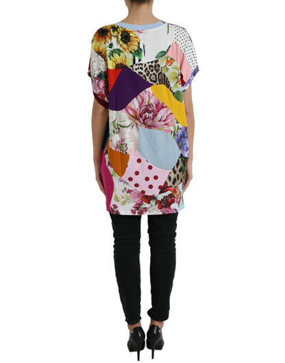 Dolce & Gabbana Multicolor Patchwork-Baumwoll-Seidenbluse Top