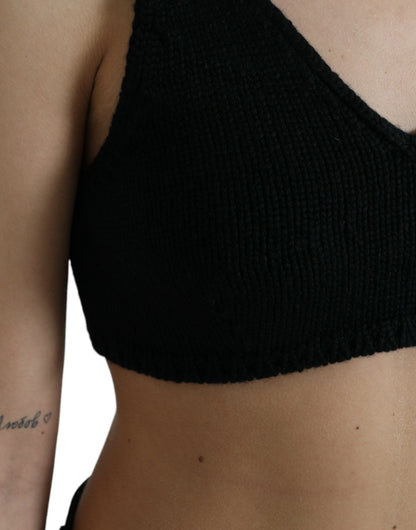 Dolce & Gabbana Schwarzes Bustier-Top mit V-Ausschnitt aus Kaschmir