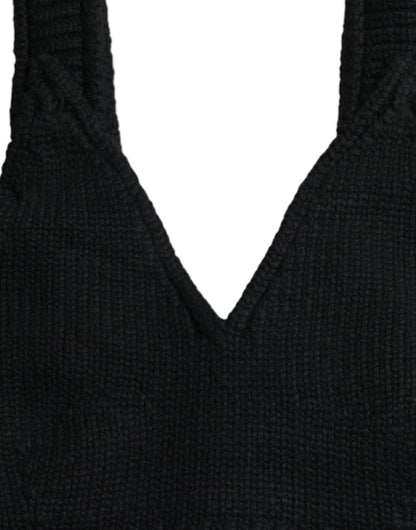 Dolce & Gabbana Schwarzes Bustier-Top mit V-Ausschnitt aus Kaschmir