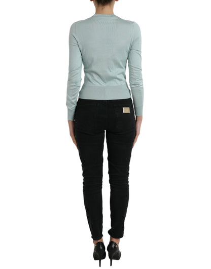 Dolce & Gabbana Hellblauer Strickpullover mit Rundhalsausschnitt aus Seide
