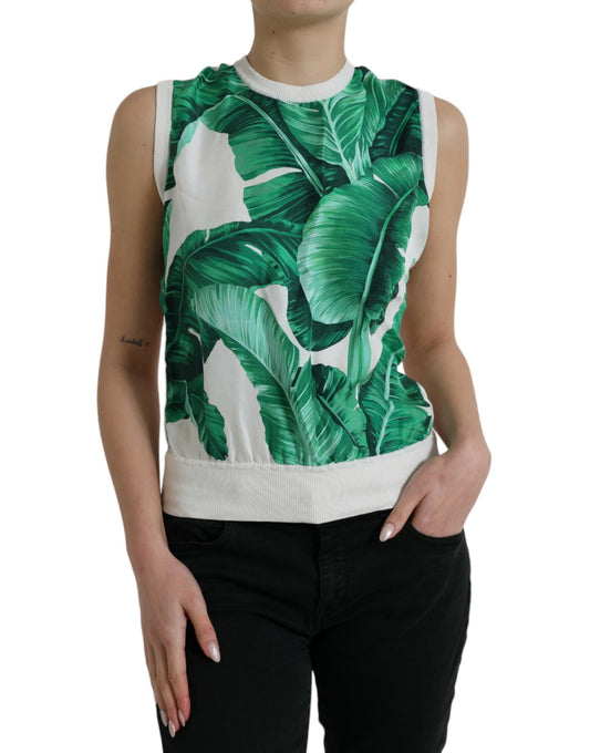 Dolce & Gabbana Weißes Bananenblatt Druck Rundhalsausschnitt Tank Top