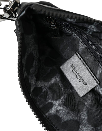 Dolce & Gabbana Schwarzes Nylon Logo Plaque Schlüsselanhänger Tasche Clutch