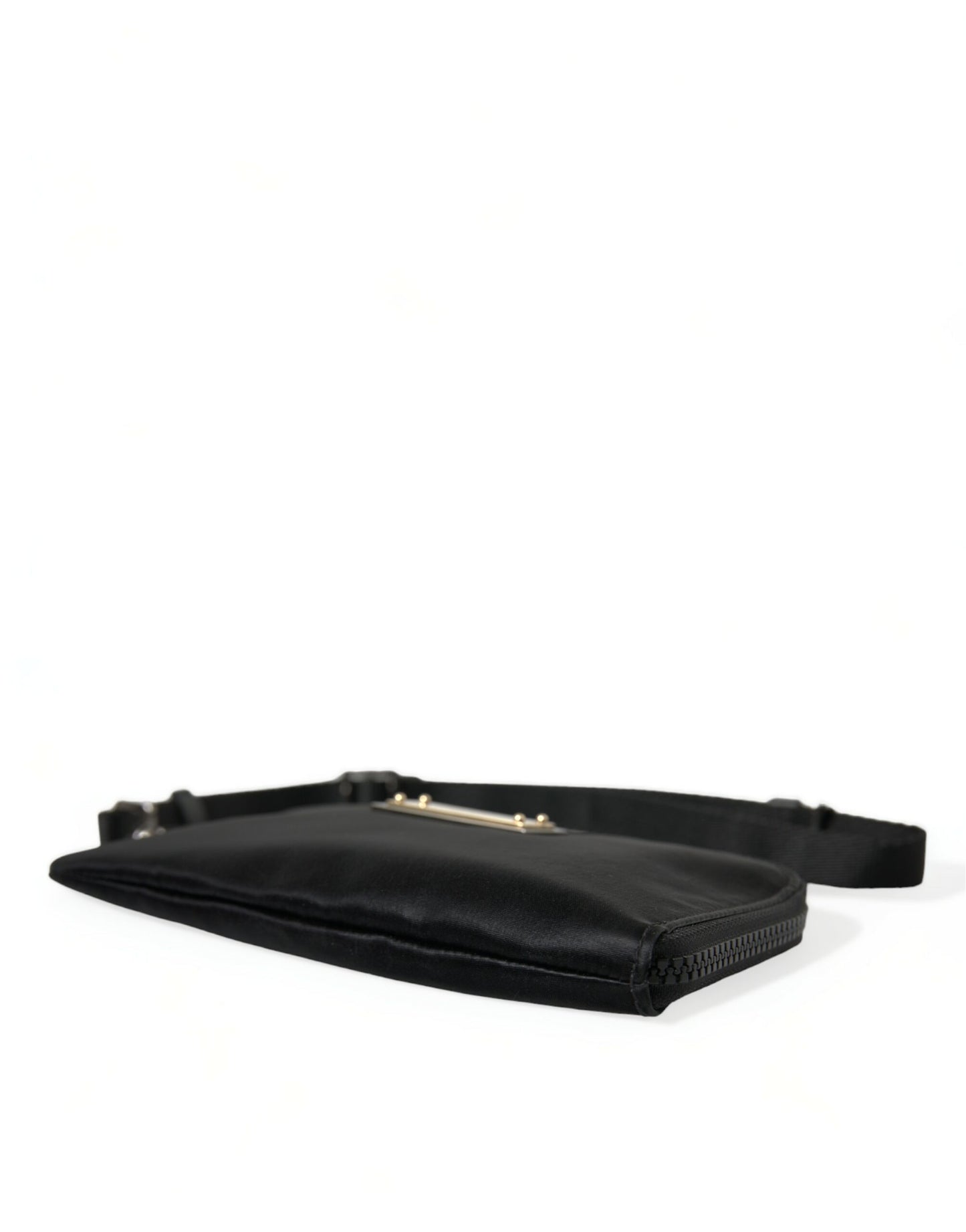 Dolce & Gabbana Schwarzes Nylon Logo Plaque Schlüsselanhänger Tasche Clutch