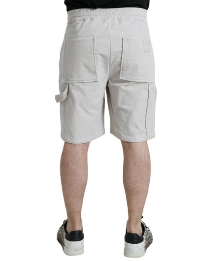 Dolce & Gabbana Beigefarbene Logo-Bermuda-Shorts aus Baumwollcord