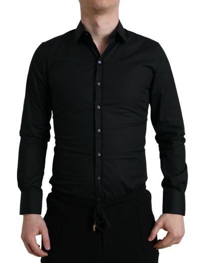 Dolce & Gabbana Schwarzes Baumwoll-Stretch-Hemd für formelle Anlässe