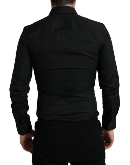Dolce & Gabbana Schwarzes Baumwoll-Stretch-Hemd für formelle Anlässe