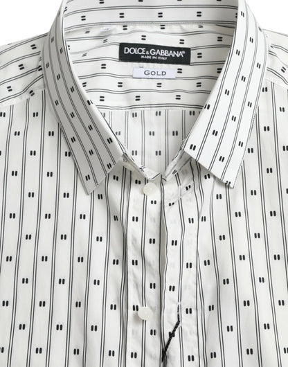 Dolce & Gabbana Weißes gemustertes Herren-Hemd GOLD Formal Dress Shirt