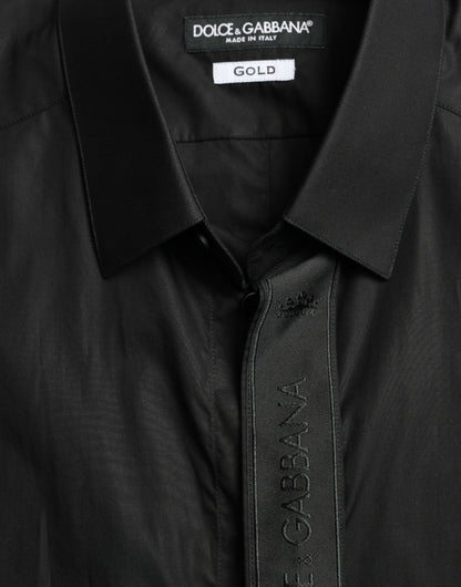 Dolce & Gabbana Schwarzes Logo-Baumwollhemd GOLD Formal