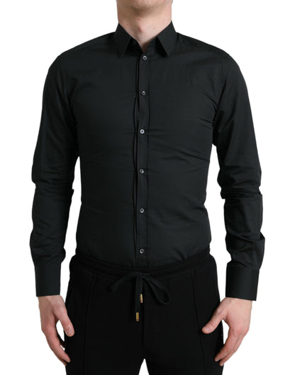 Dolce & Gabbana Schwarzes Baumwoll-Seidenhemd GOLD Formal Dress Shirt