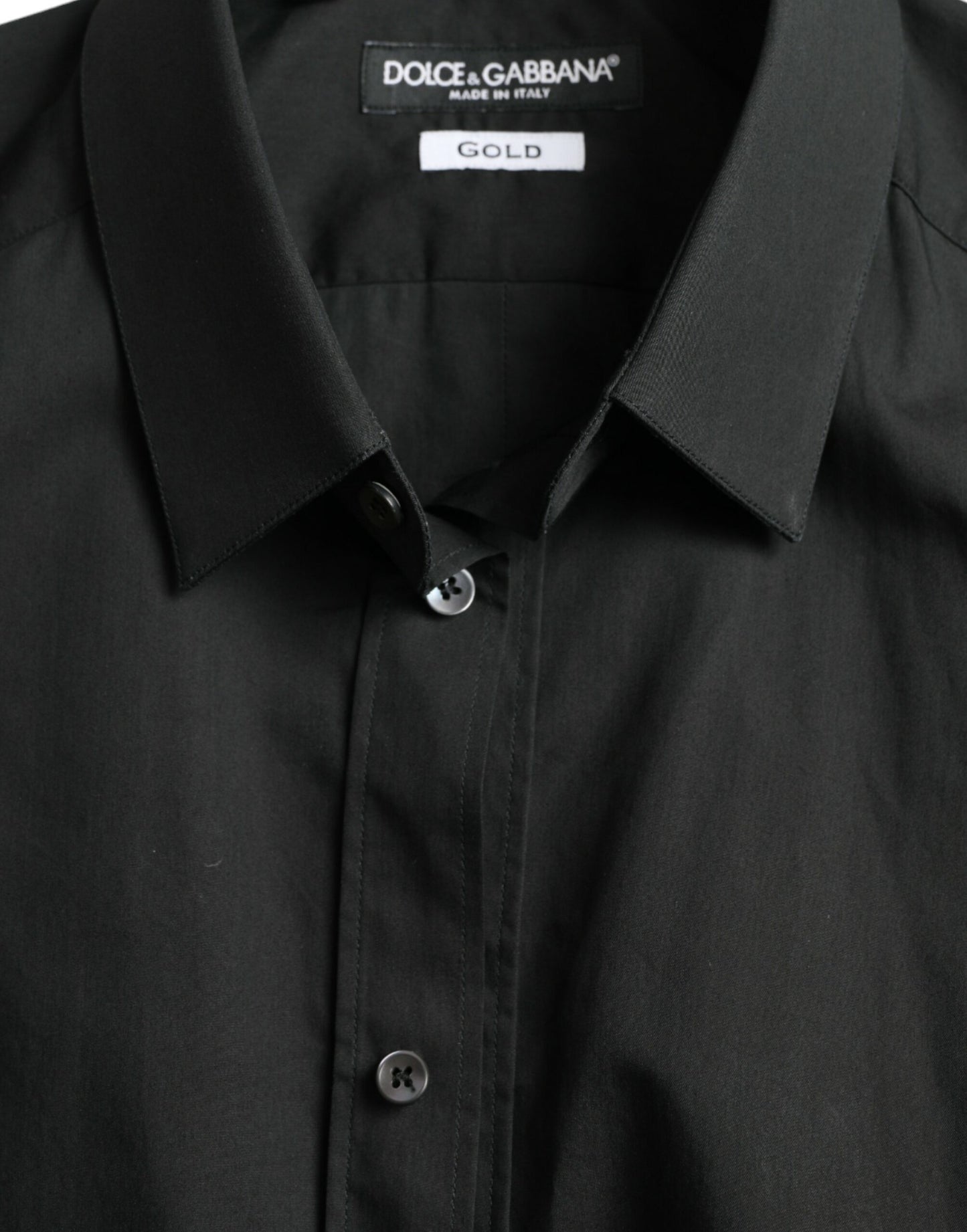 Dolce & Gabbana Schwarzes Baumwoll-Seidenhemd GOLD Formal Dress Shirt