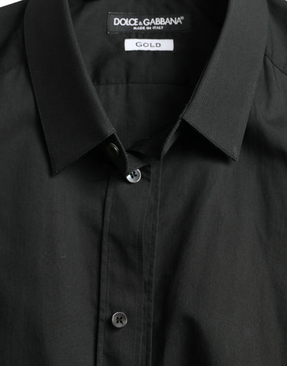 Dolce & Gabbana Schwarzes Baumwoll-Seidenhemd GOLD Formal Dress Shirt