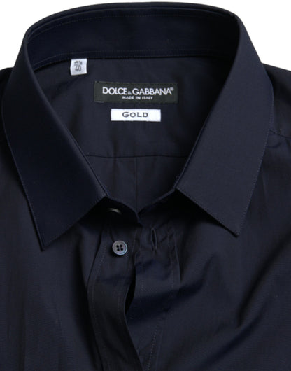 Dolce & Gabbana Marineblaues schmal geschnittenes formelles GOLD-Hemd