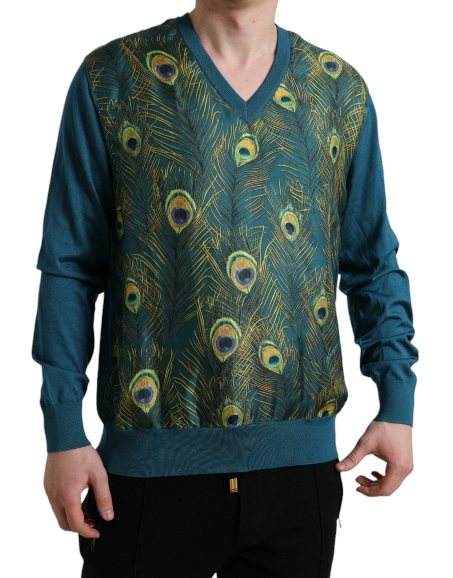 Dolce & Gabbana Grüner Pfauenfeder Pullover