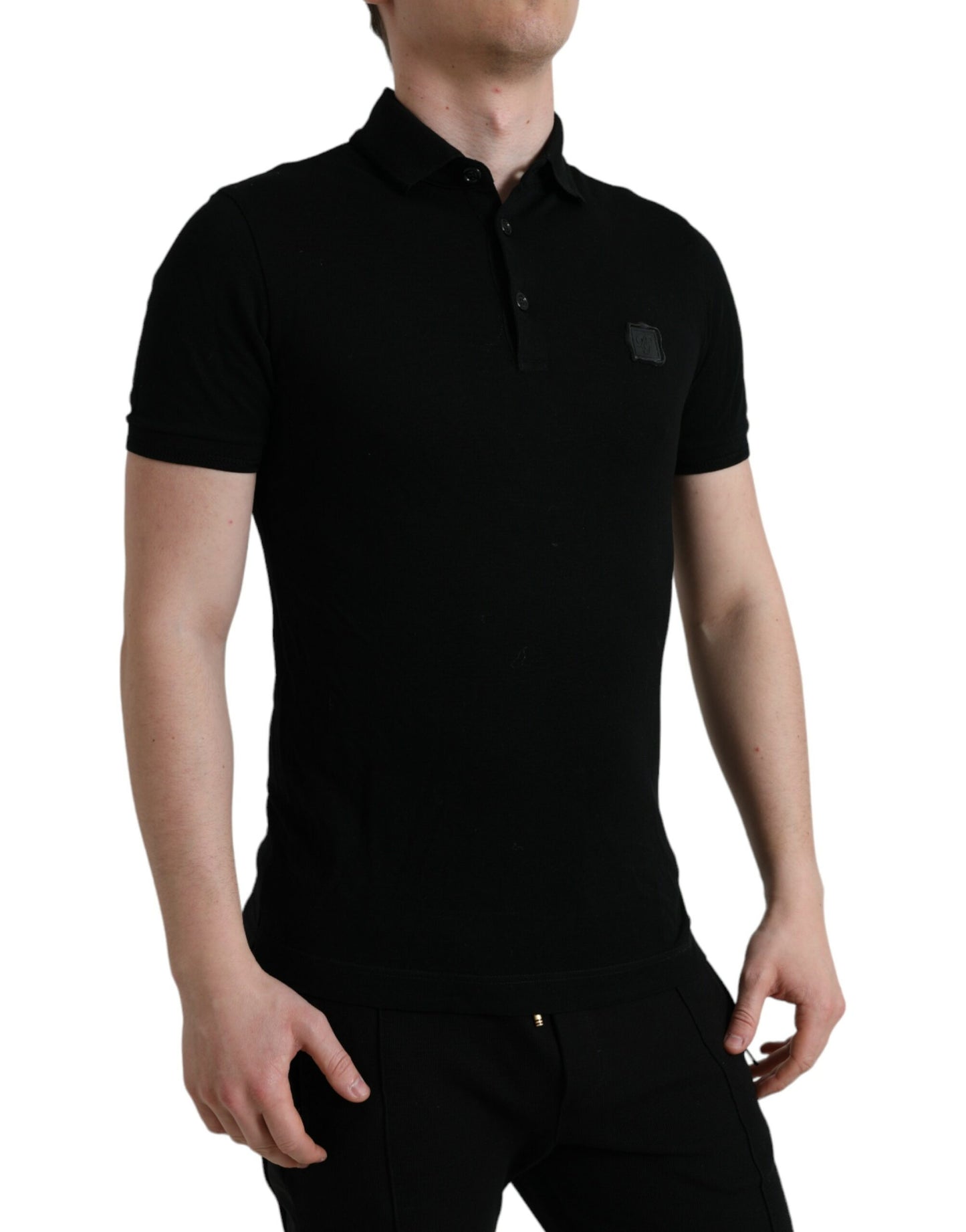 Dolce & Gabbana Schwarzes Logo-Kragen-T-Shirt mit kurzen Ärmeln