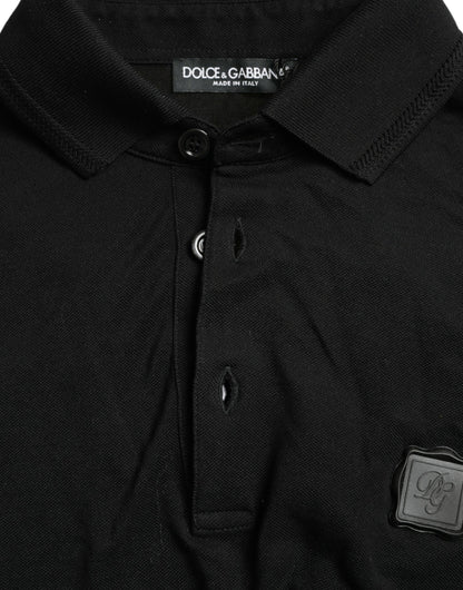 Dolce & Gabbana Schwarzes Logo-Kragen-T-Shirt mit kurzen Ärmeln