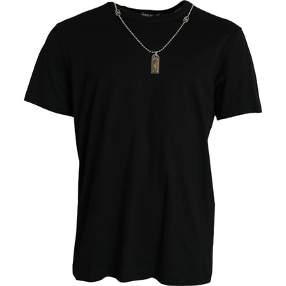 Dolce & Gabbana Schwarzes Silberketten-T-Shirt mit kurzen Ärmeln