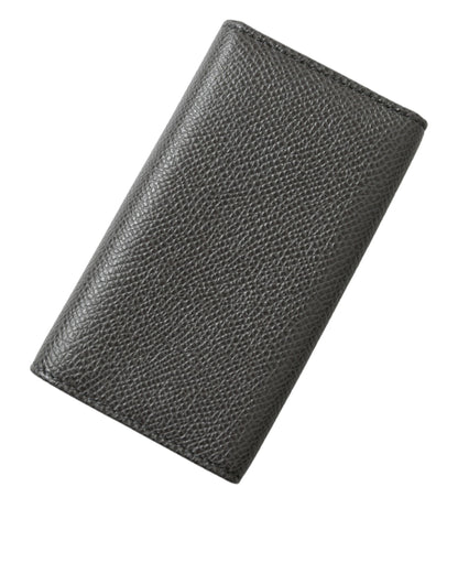 Dolce & Gabbana Graues Leder Silber Metall Logo Plaque Trifold Schlüsselanhänger