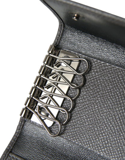 Dolce & Gabbana Graues Leder Silber Metall Logo Plaque Trifold Schlüsselanhänger