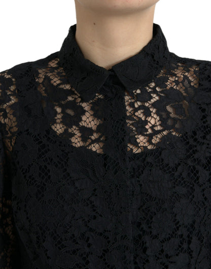 Dolce & Gabbana Schwarzes Blusentop mit floraler Spitze und langen Ärmeln